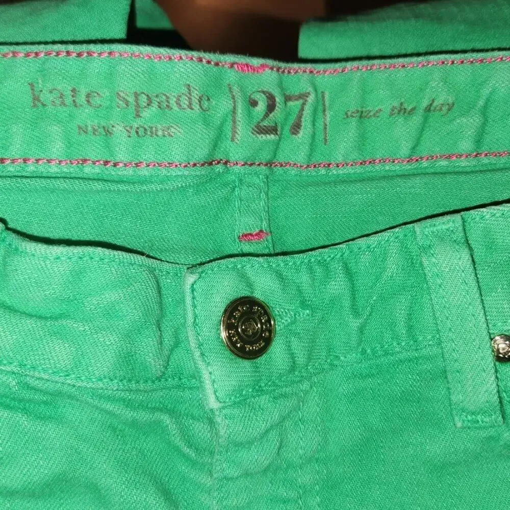 Kate Spade Bright Green Play Hooky Perry Street Denim Capris || Sz 27 GUC - Picture 15 of 15